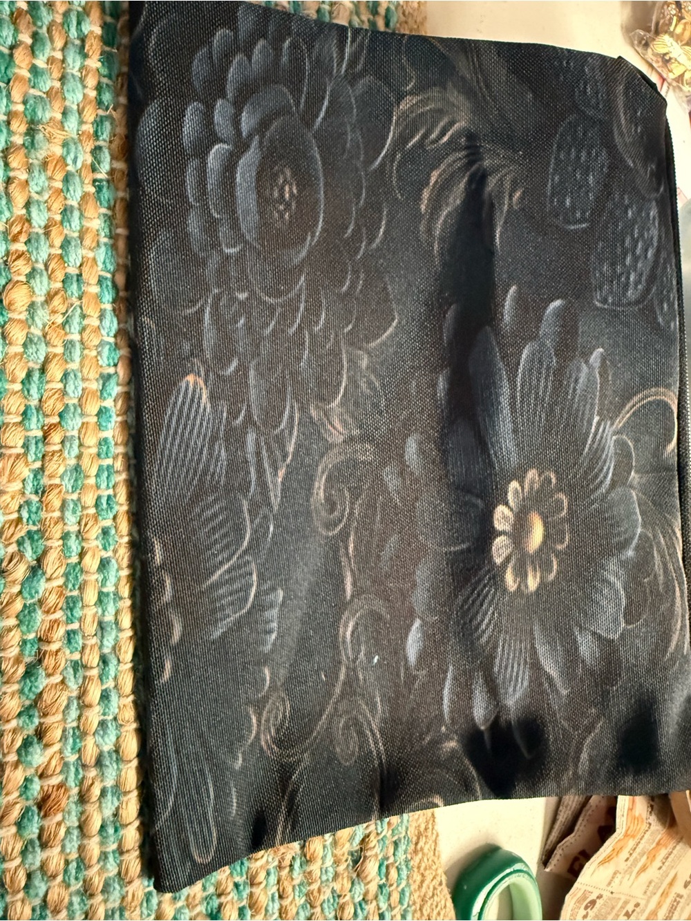 Floral Print Black Cosmetic Bag